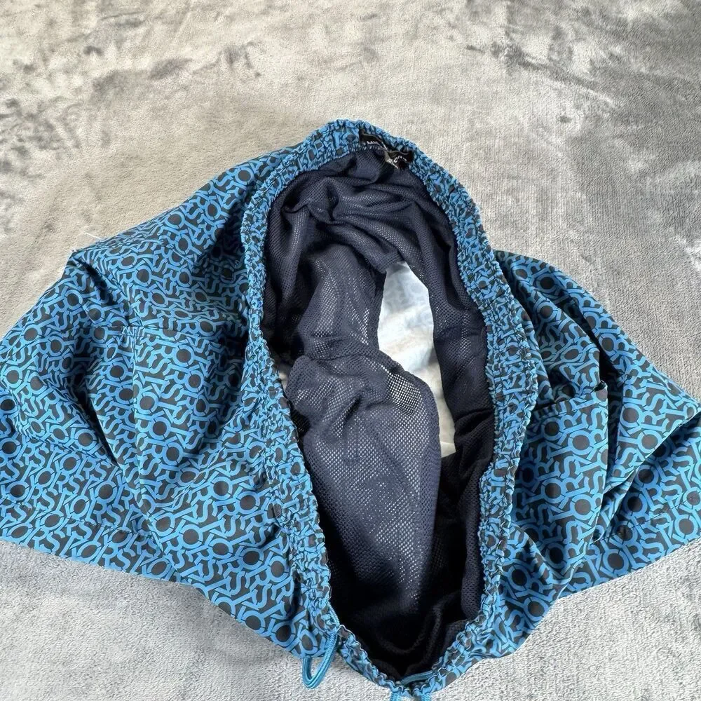 Michael Kors Sz XXL Mens Swim Shorts Allover AOP Logo Spelling BLUE Black